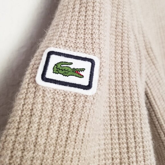 Lacoste Men's S Beige Crewneck Wool Alpaca Sweater Logo Patch Preppy Luxury $250 - Picture 10 of 16